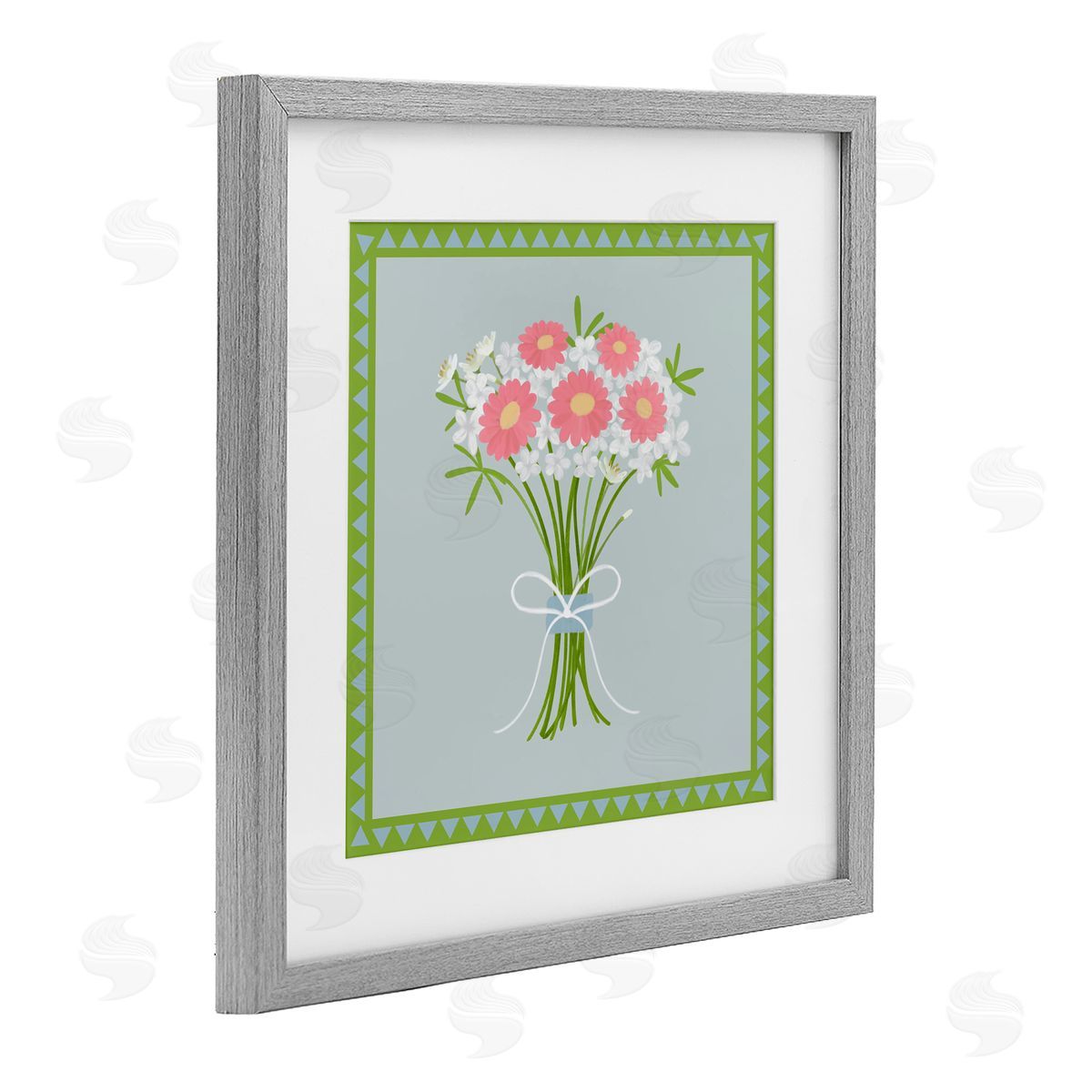Adrienne Morris Spring Bouquet Bordered Bundle Gray Framed Print Under Glass with White Mat Wall Art