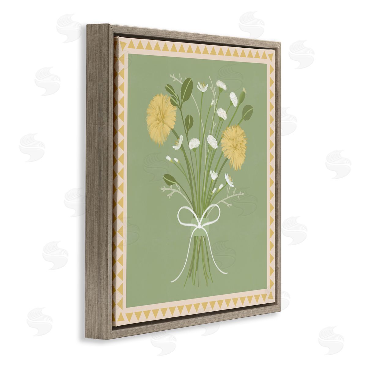 Adrienne Morris Bordered Spring Bouquet Brown Floating Frame Canvas Wall Art Print