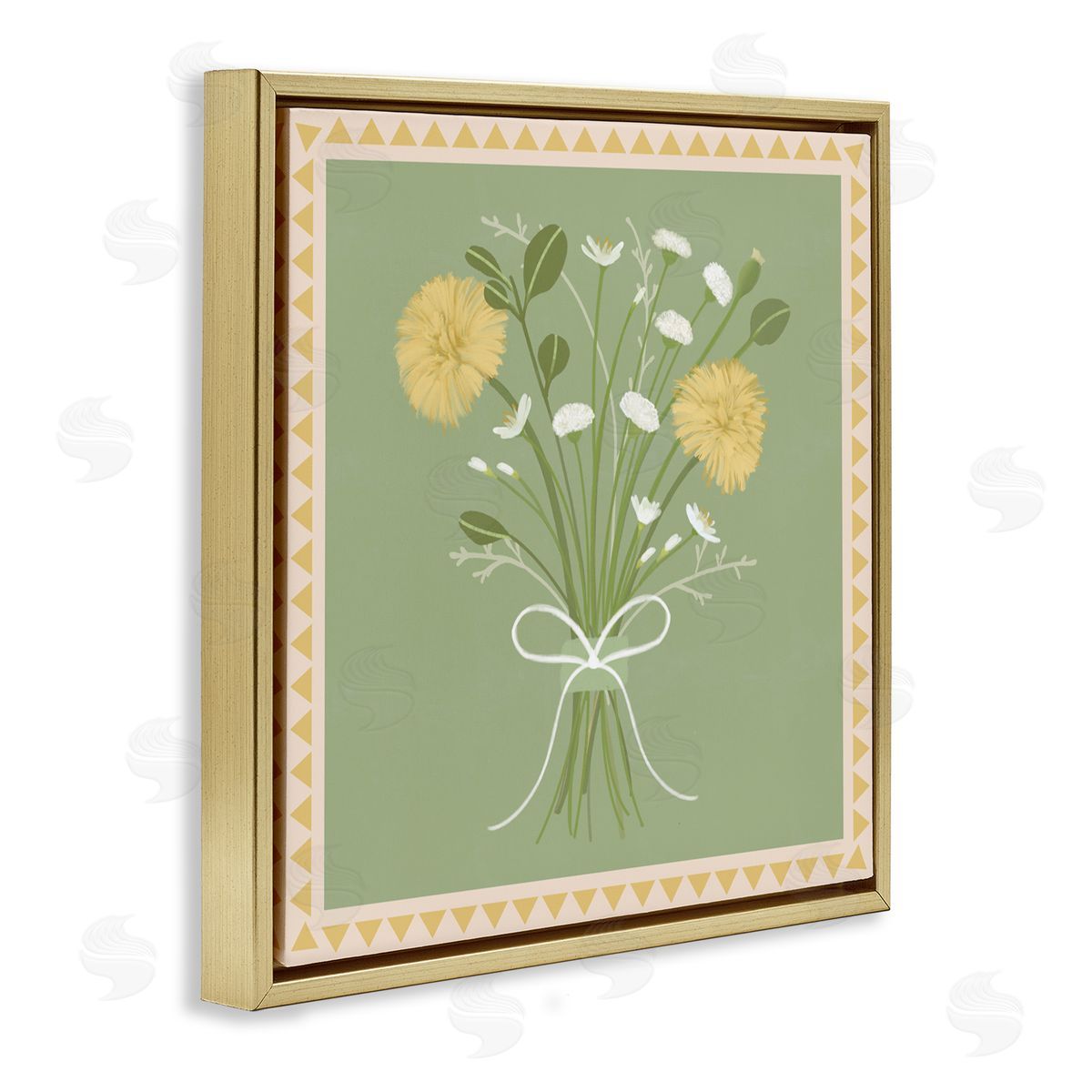 Adrienne Morris Bordered Spring Bouquet Gold Floating Frame Canvas Wall Art Print