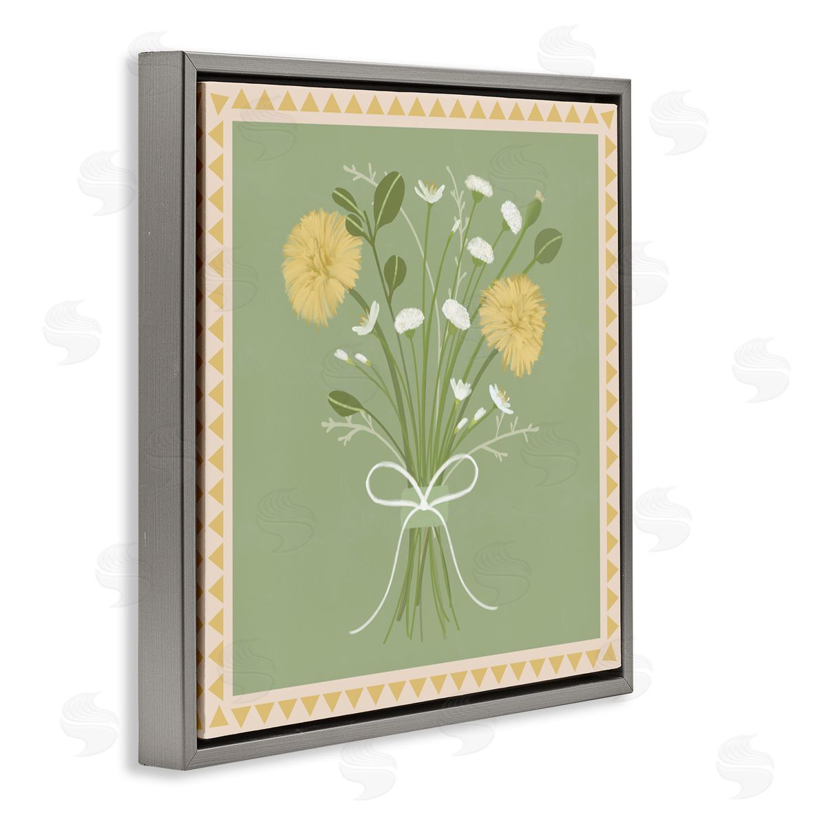 Adrienne Morris Bordered Spring Bouquet Gray Floating Frame Canvas Wall Art Print