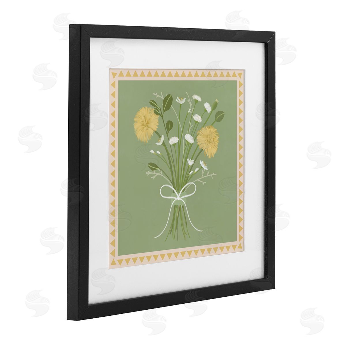 Adrienne Morris Bordered Spring Bouquet Black Framed Print Under Glass with White Mat Wall Art