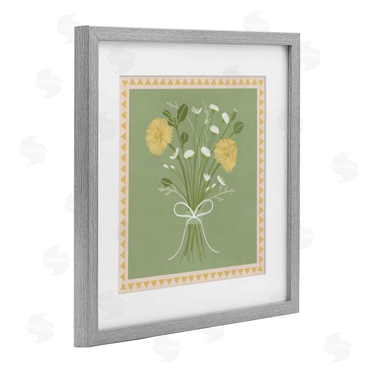 Adrienne Morris Bordered Spring Bouquet Gray Framed Print Under Glass with White Mat Wall Art