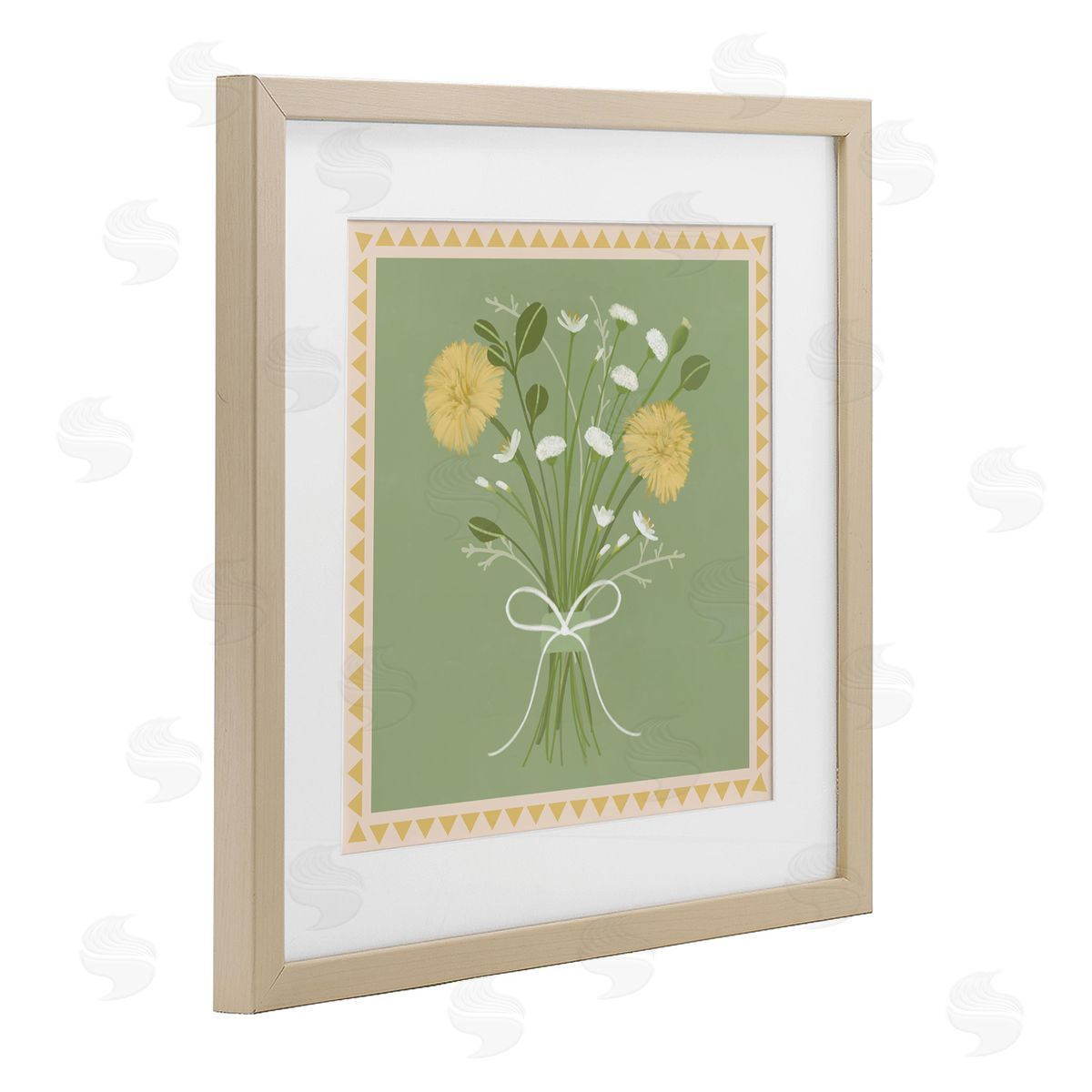 Adrienne Morris Bordered Spring Bouquet Birch Framed Print Under Glass with White Mat Wall Art