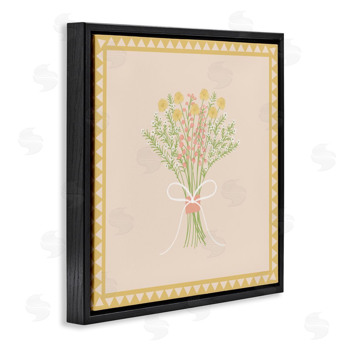 Adrienne Morris Yellow Bordered Spring Bouquet Black Floating Frame Canvas Wall Art Print