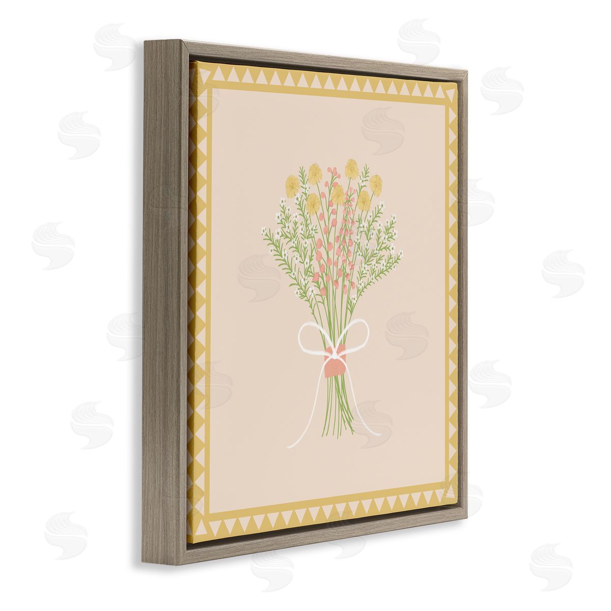 Adrienne Morris Yellow Bordered Spring Bouquet Brown Floating Frame Canvas Wall Art Print