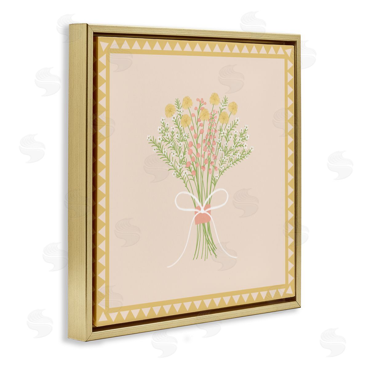 Adrienne Morris Yellow Bordered Spring Bouquet Gold Floating Frame Canvas Wall Art Print