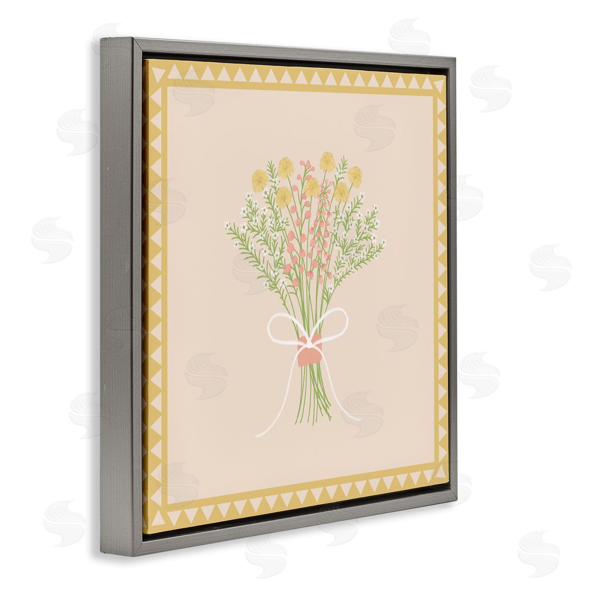 Adrienne Morris Yellow Bordered Spring Bouquet Gray Floating Frame Canvas Wall Art Print