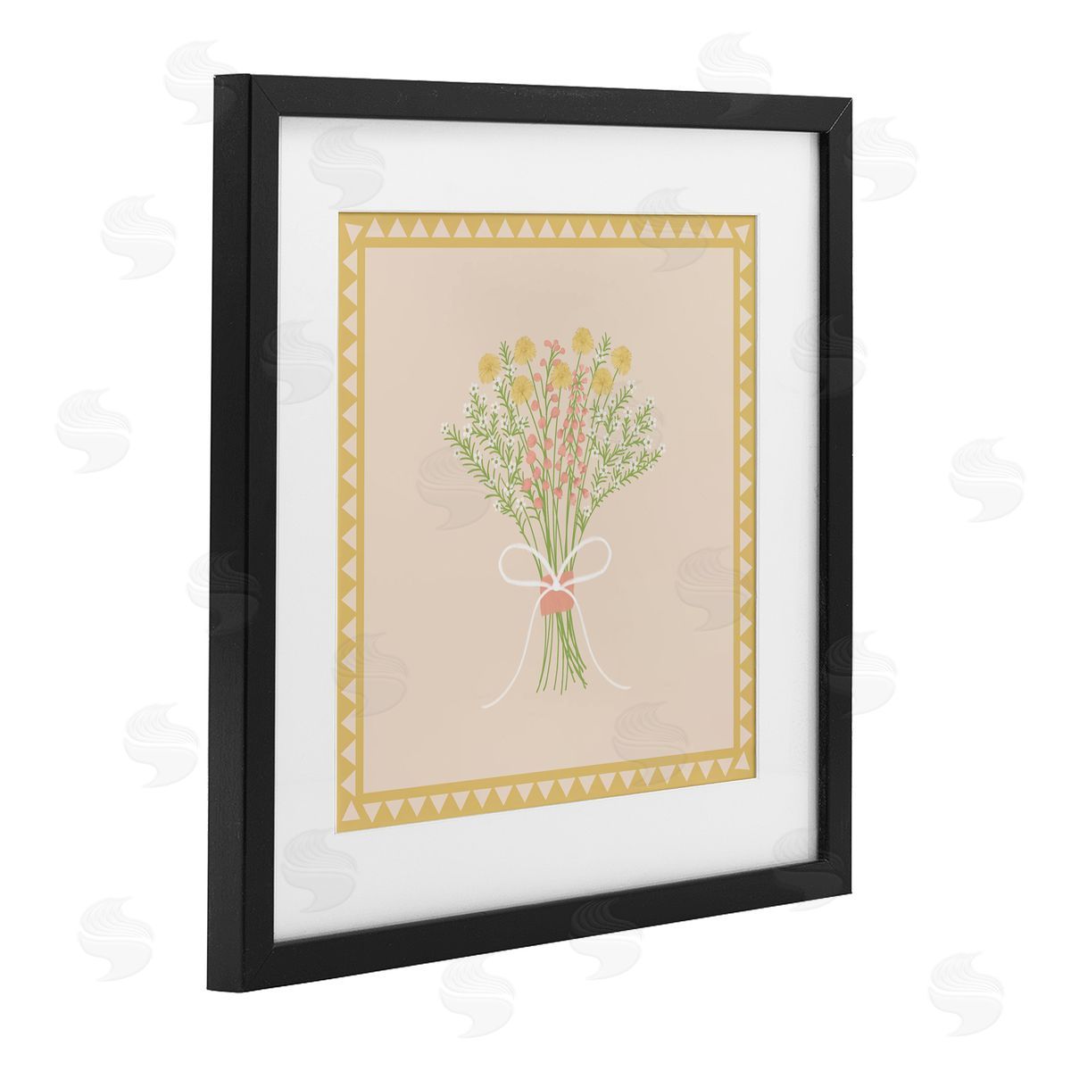 Adrienne Morris Yellow Bordered Spring Bouquet Black Framed Print Under Glass with White Mat Wall Art
