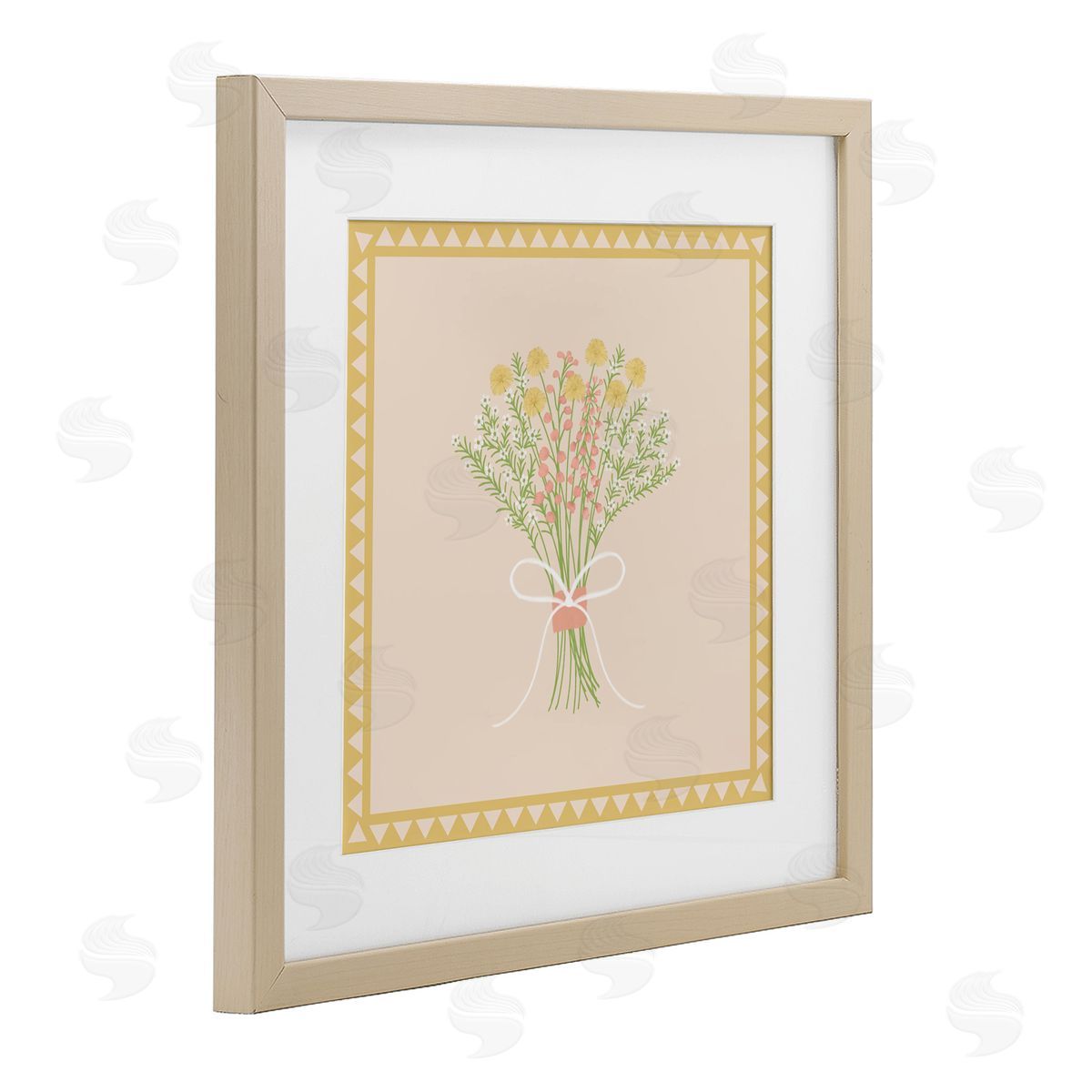 Adrienne Morris Yellow Bordered Spring Bouquet Birch Framed Print Under Glass with White Mat Wall Art