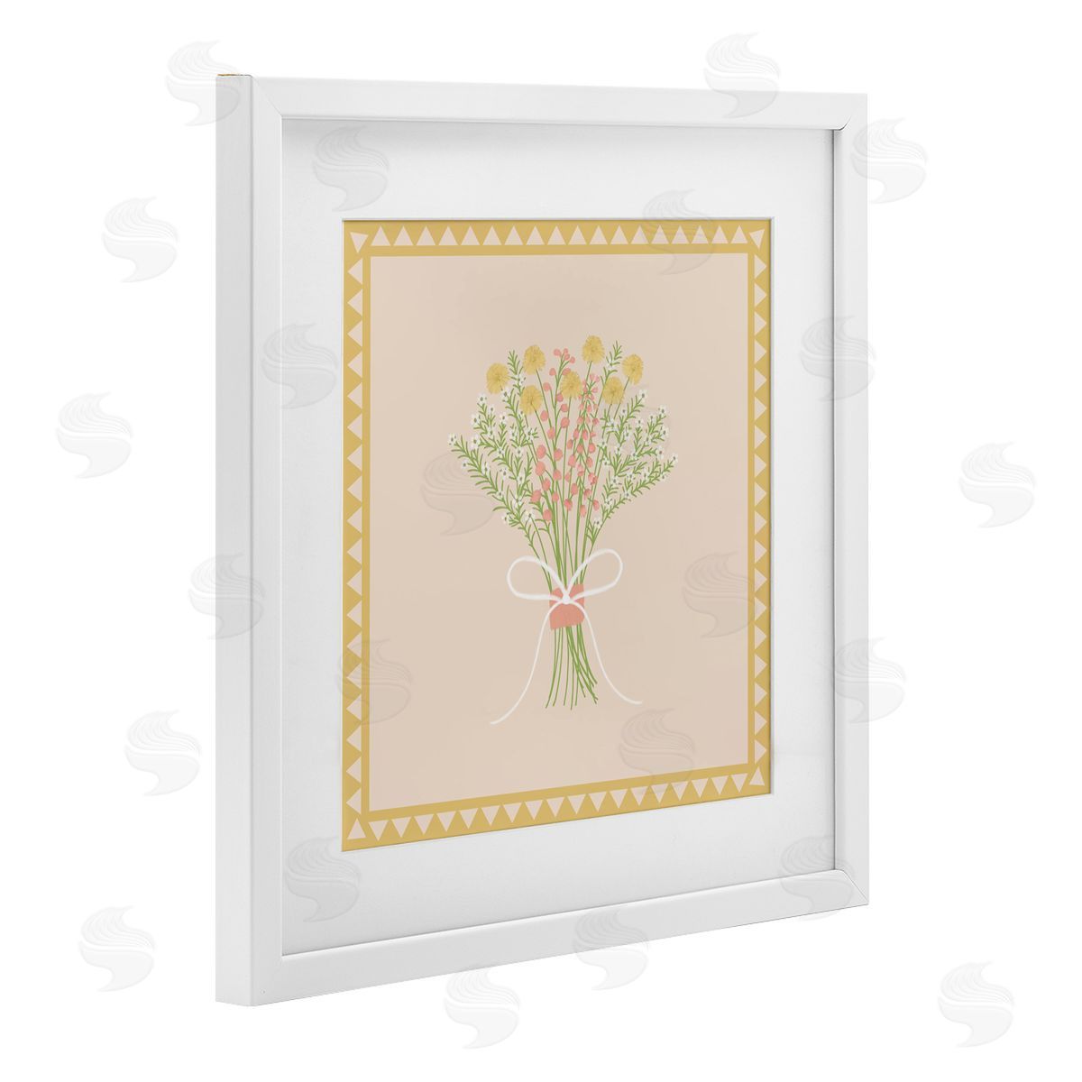 Adrienne Morris Yellow Bordered Spring Bouquet White Framed Print Under Glass with Mat Wall Art