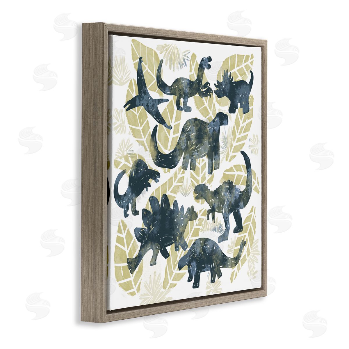 Connie Summers Wild Dinos Prehistoric Friends Brown Floating Frame Canvas Wall Art Print