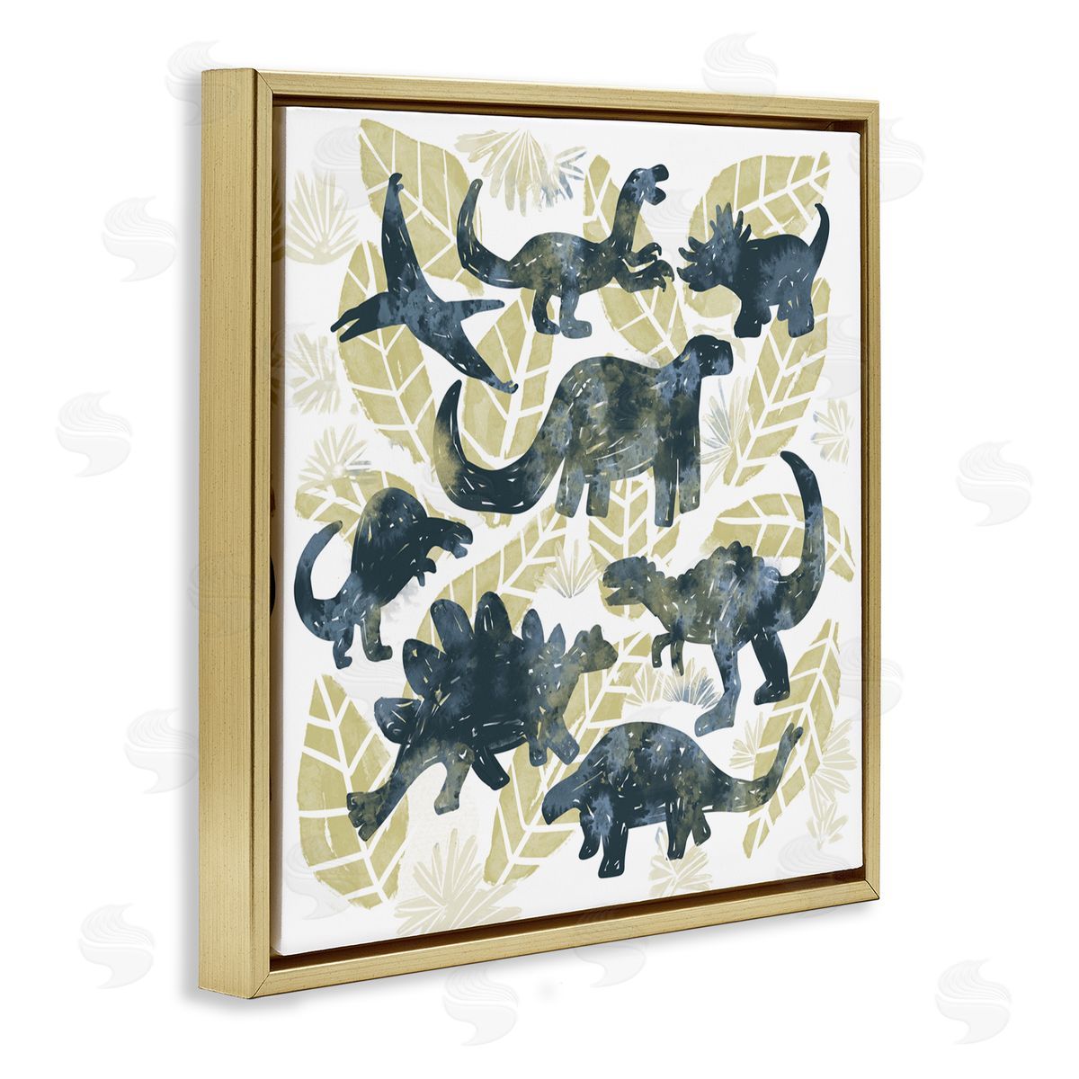 Connie Summers Wild Dinos Prehistoric Friends Gold Floating Frame Canvas Wall Art Print