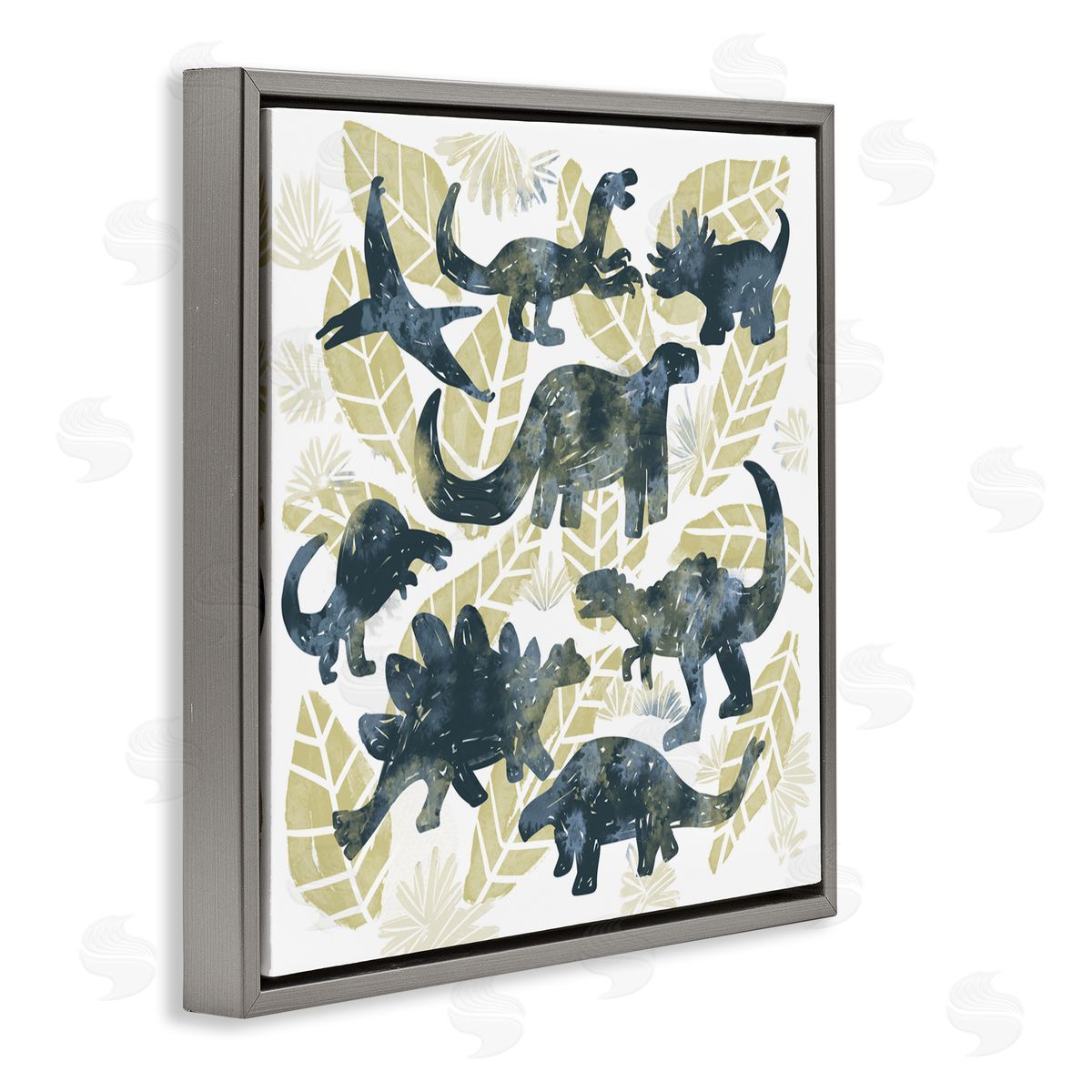 Connie Summers Wild Dinos Prehistoric Friends Gray Floating Frame Canvas Wall Art Print