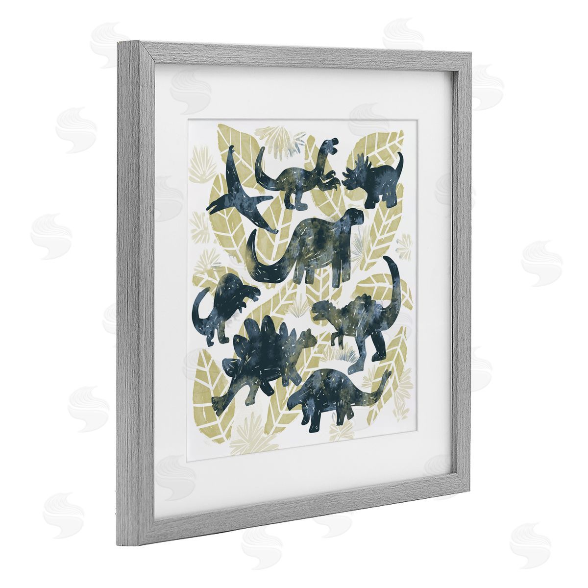 Connie Summers Wild Dinos Prehistoric Friends Gray Framed Print Under Glass with White Mat Wall Art