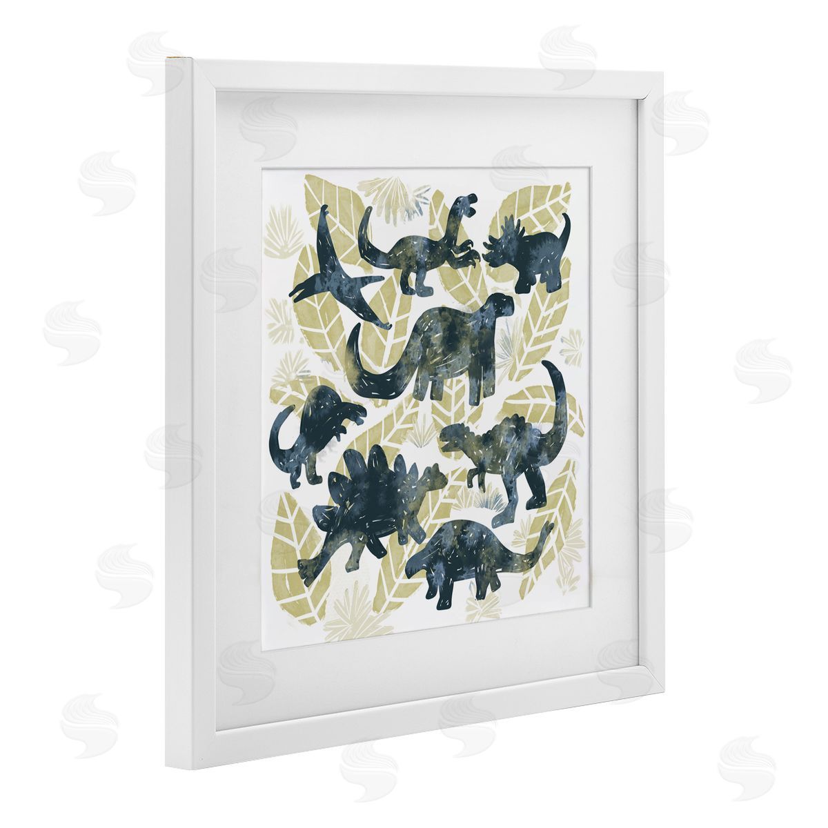 Connie Summers Wild Dinos Prehistoric Friends White Framed Print Under Glass with Mat Wall Art
