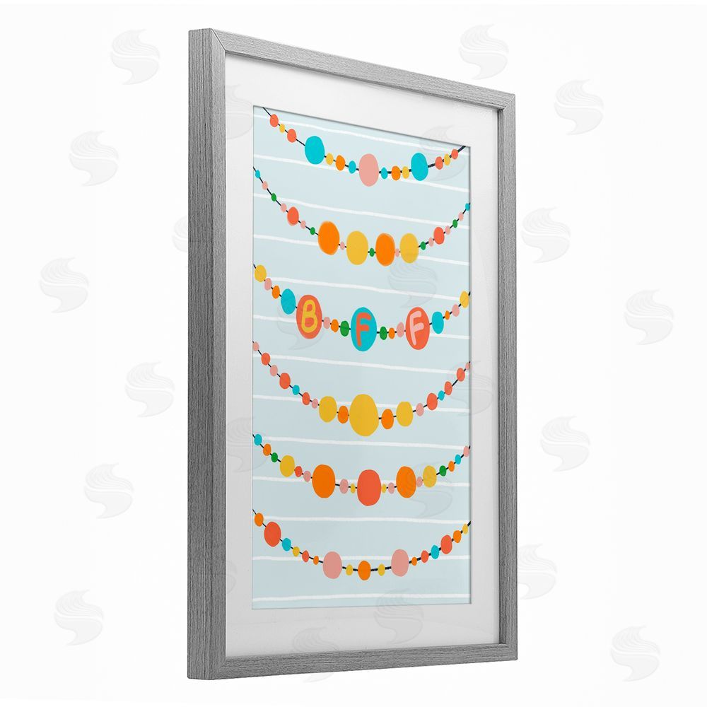 Connie Summers Friendship Beads BFF Gray Framed Print Under Glass with White Mat Wall Art