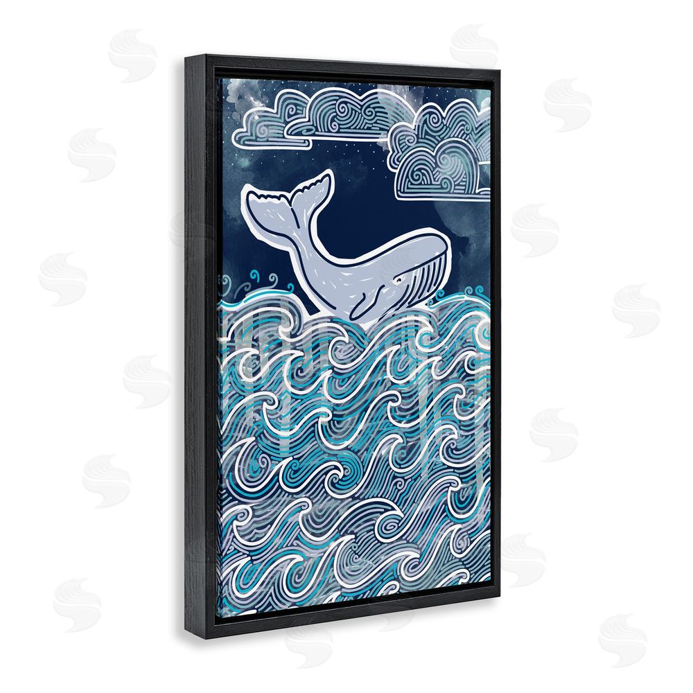 Connie Summers Stormy Ocean Waves Whale Black Floating Frame Canvas Wall Art Print