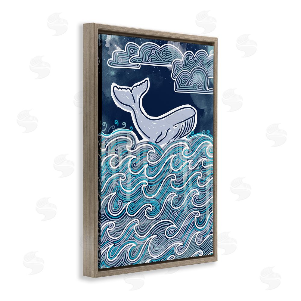 Connie Summers Stormy Ocean Waves Whale Brown Floating Frame Canvas Wall Art Print
