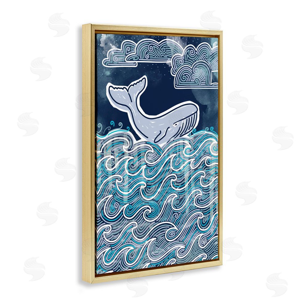 Connie Summers Stormy Ocean Waves Whale Gold Floating Frame Canvas Wall Art Print
