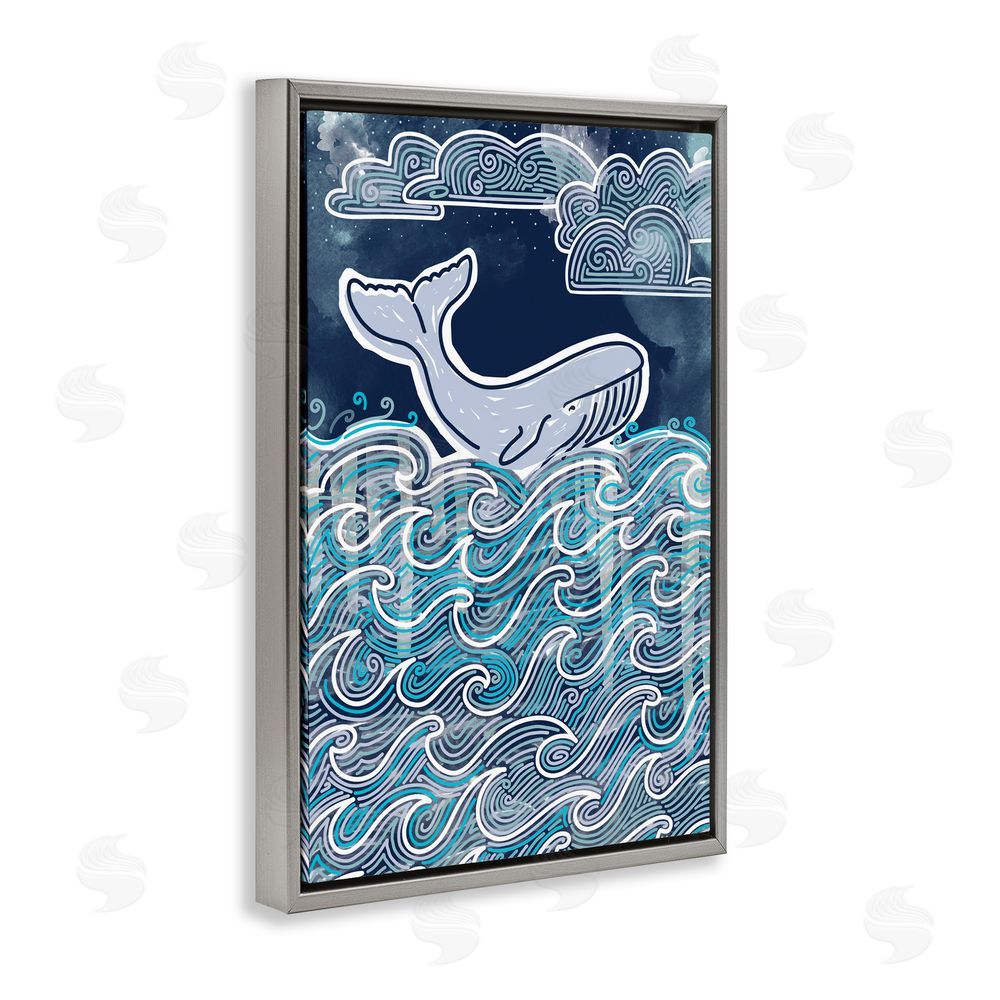 Connie Summers Stormy Ocean Waves Whale Gray Floating Frame Canvas Wall Art Print
