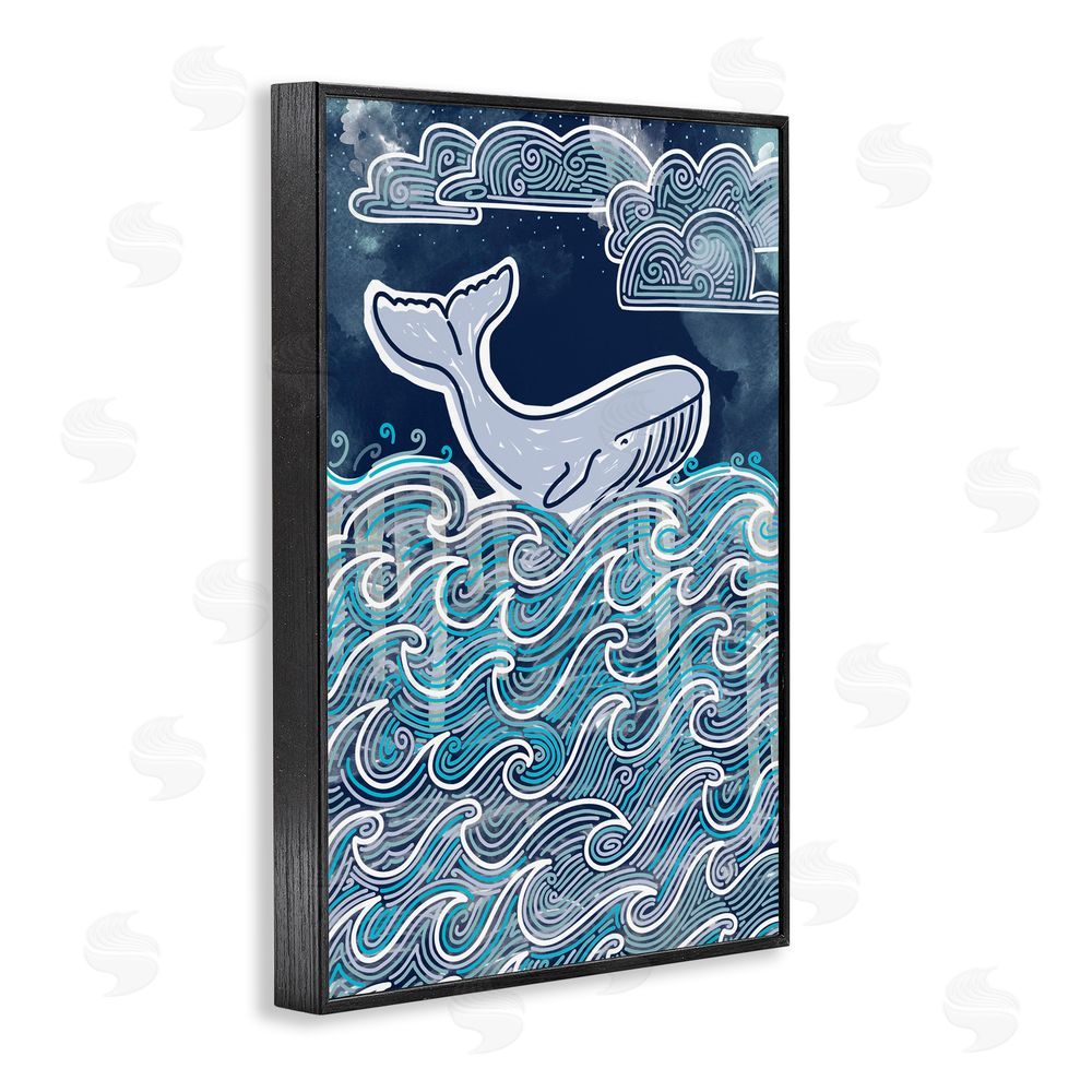 Connie Summers Stormy Ocean Waves Whale Black Framed Giclee Wall Art Print