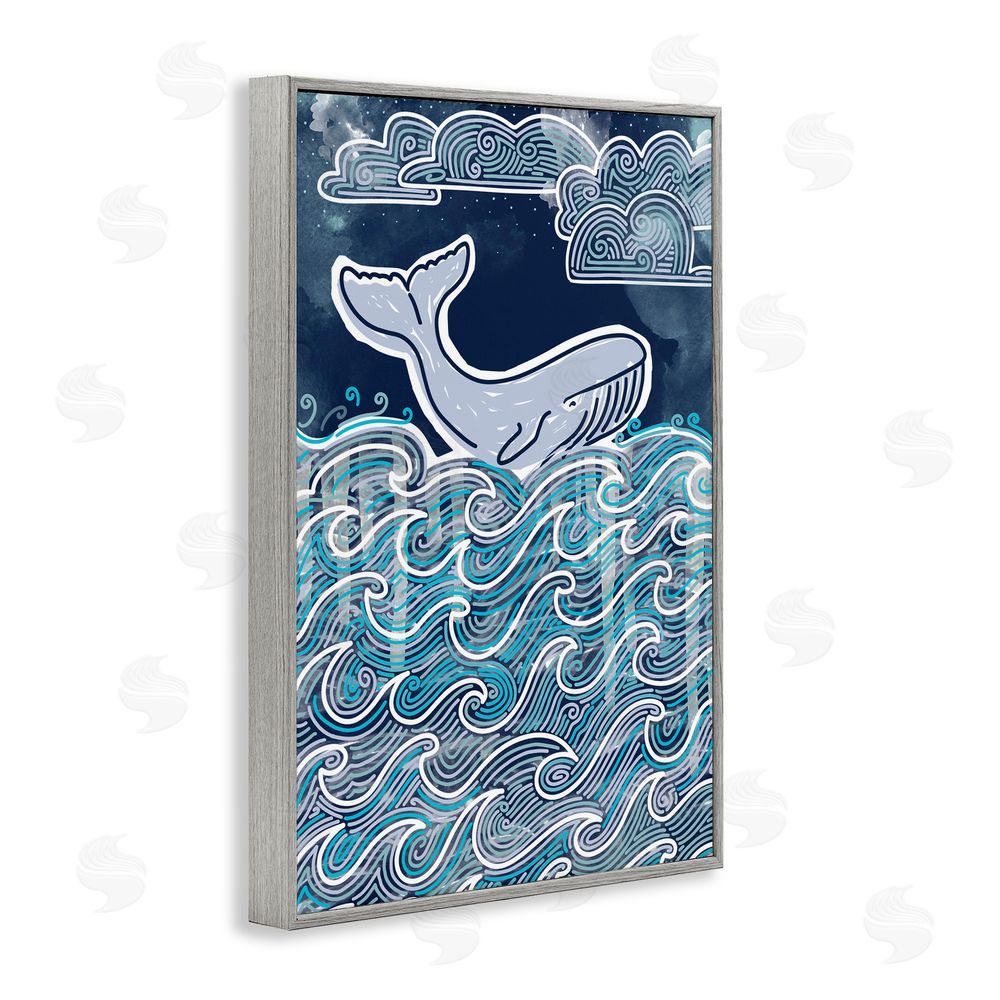 Connie Summers Stormy Ocean Waves Whale Gray Framed Giclee Wall Art Print