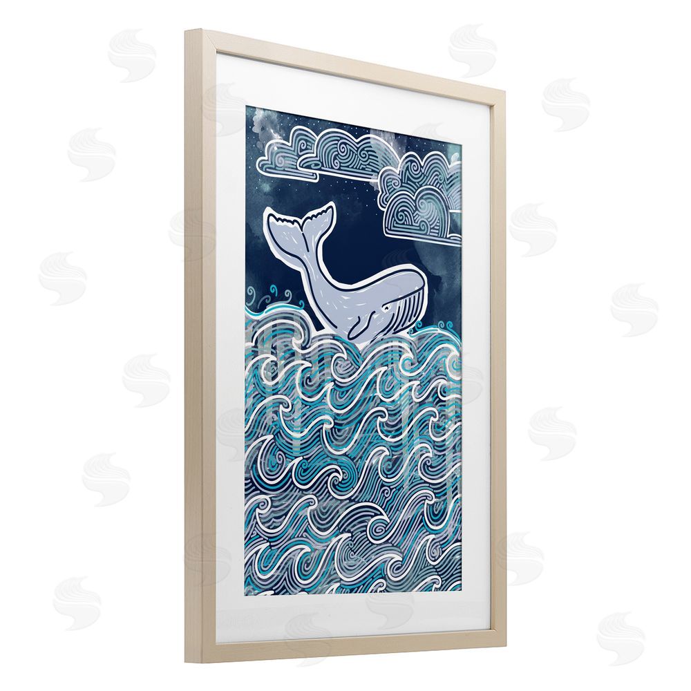 Connie Summers Stormy Ocean Waves Whale Birch Framed Print Under Glass with White Mat Wall Art