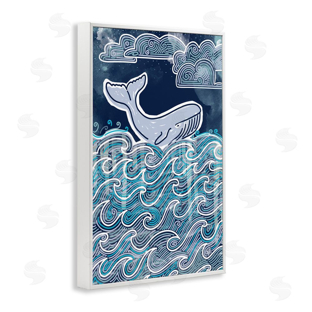 Connie Summers Stormy Ocean Waves Whale White Framed Giclee Wall Art Print