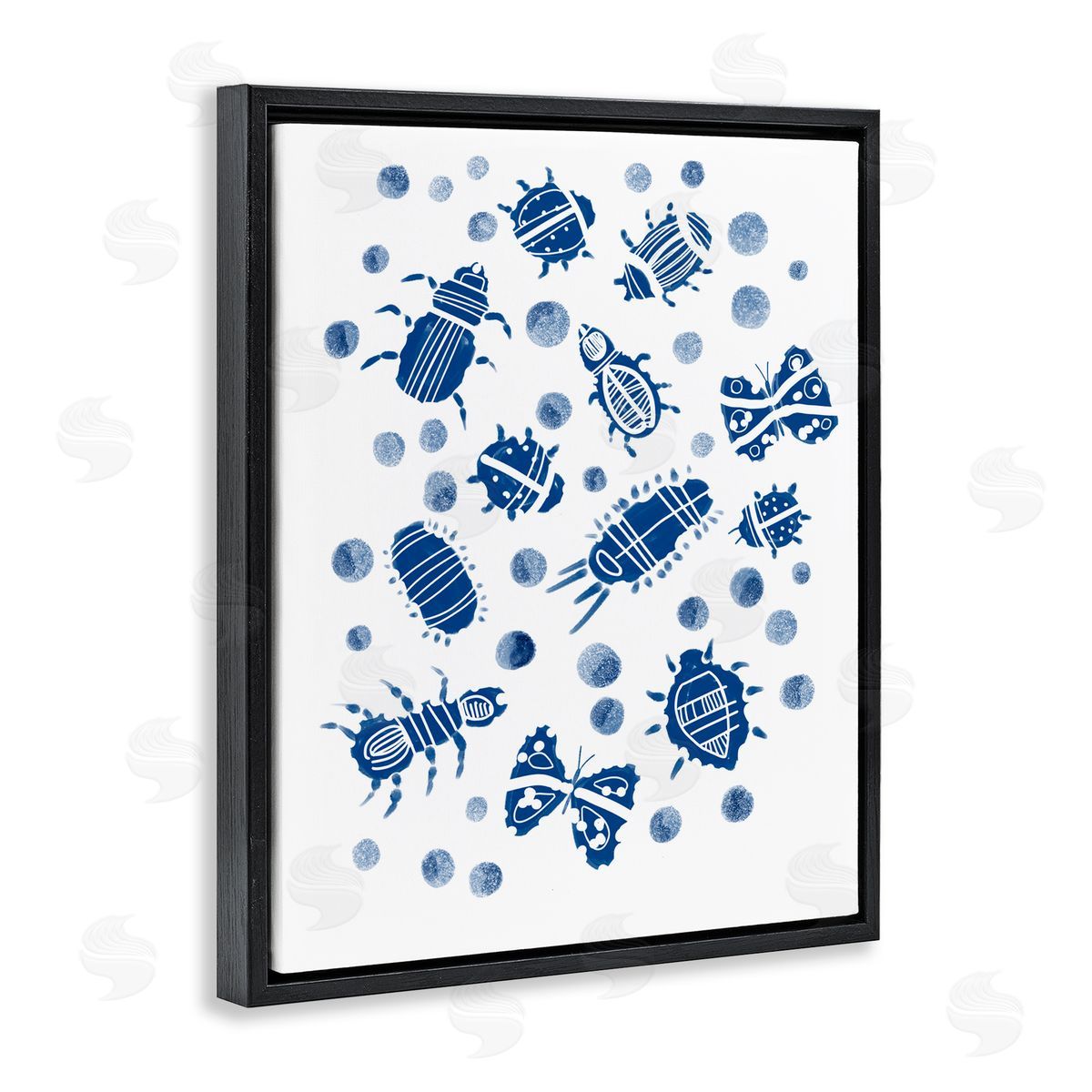 Connie Summers Indigo Bugs & Dots Black Floating Frame Canvas Wall Art Print