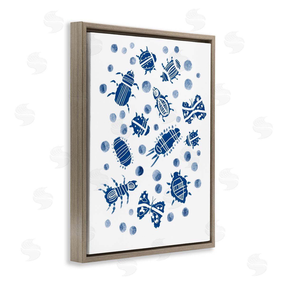 Connie Summers Indigo Bugs & Dots Brown Floating Frame Canvas Wall Art Print