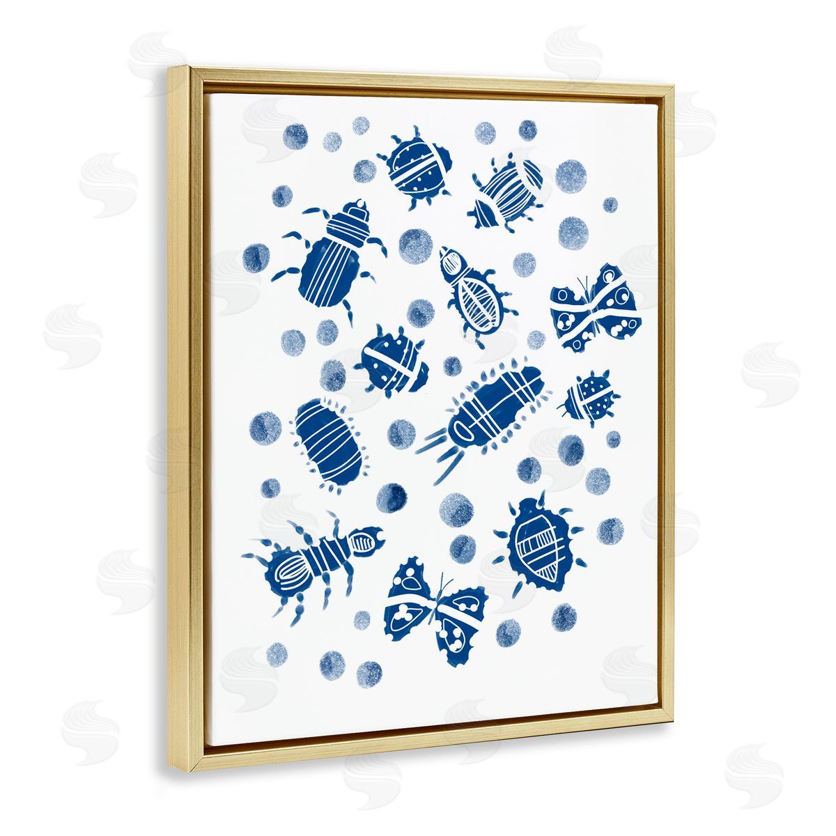 Connie Summers Indigo Bugs & Dots Gold Floating Frame Canvas Wall Art Print