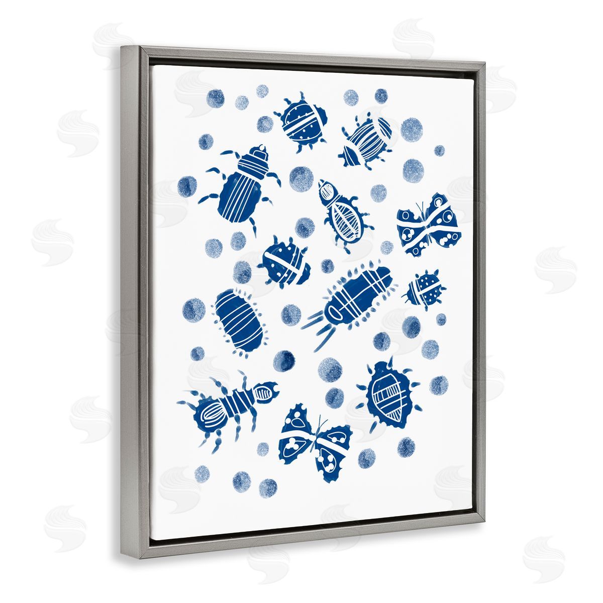 Connie Summers Indigo Bugs & Dots Gray Floating Frame Canvas Wall Art Print