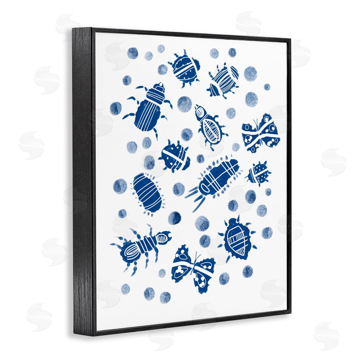 Connie Summers Indigo Bugs & Dots Black Framed Giclee Wall Art Print