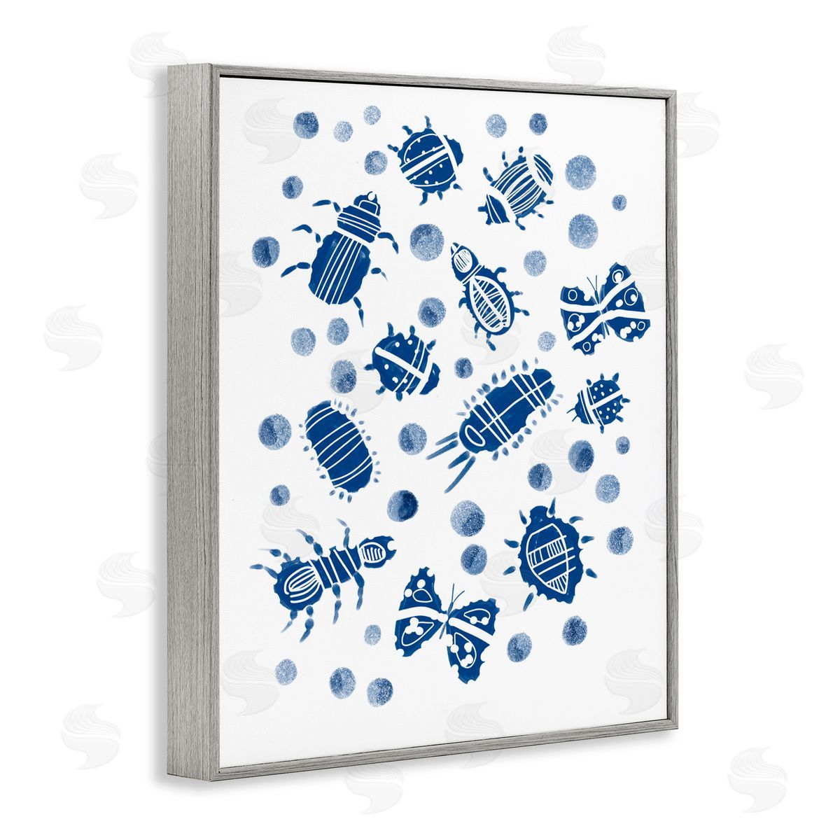 Connie Summers Indigo Bugs & Dots Gray Framed Giclee Wall Art Print