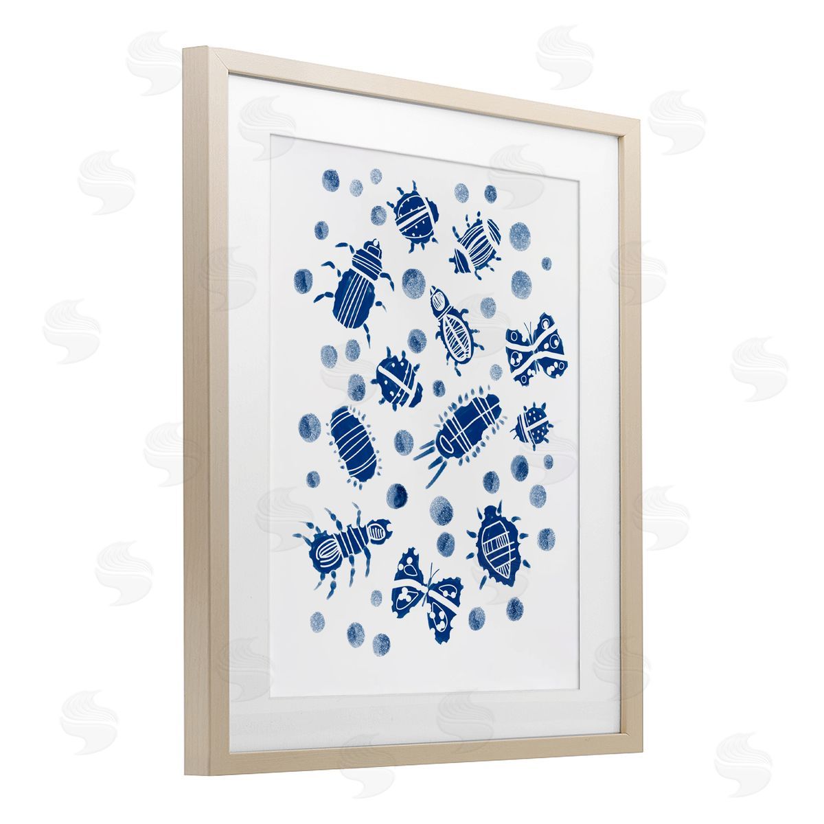Connie Summers Indigo Bugs & Dots Birch Framed Print Under Glass with White Mat Wall Art