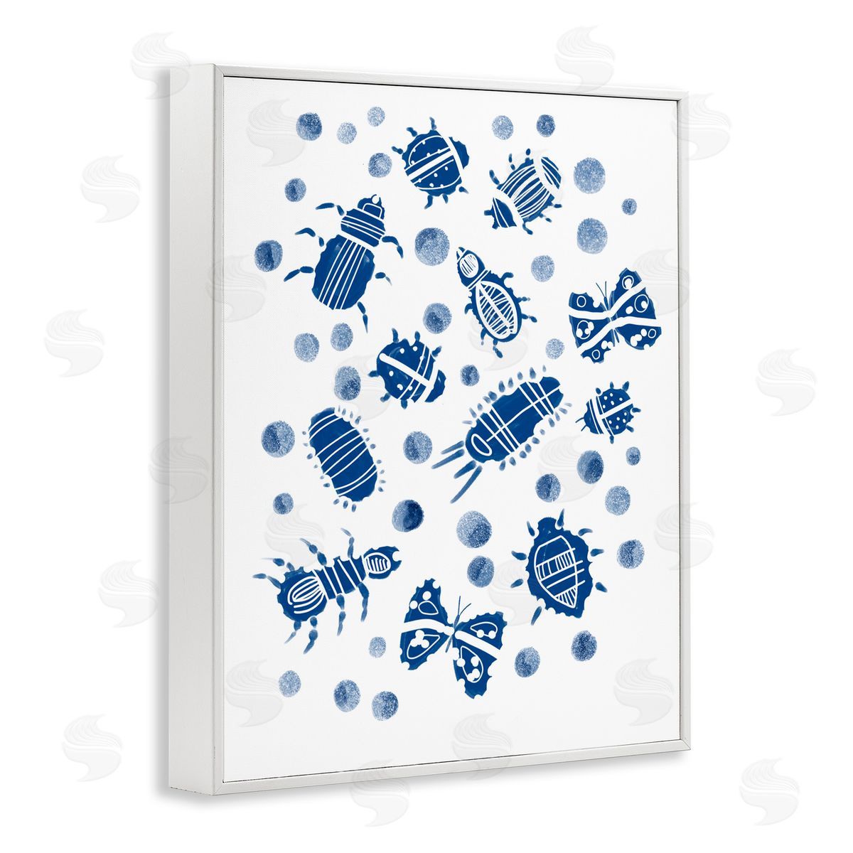 Connie Summers Indigo Bugs & Dots White Framed Giclee Wall Art Print