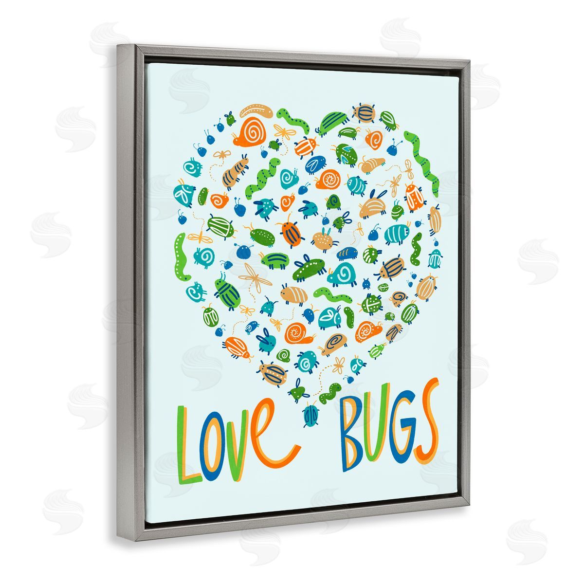 Connie Summers Love Bugs Heart Shape Gray Floating Frame Canvas Wall Art Print