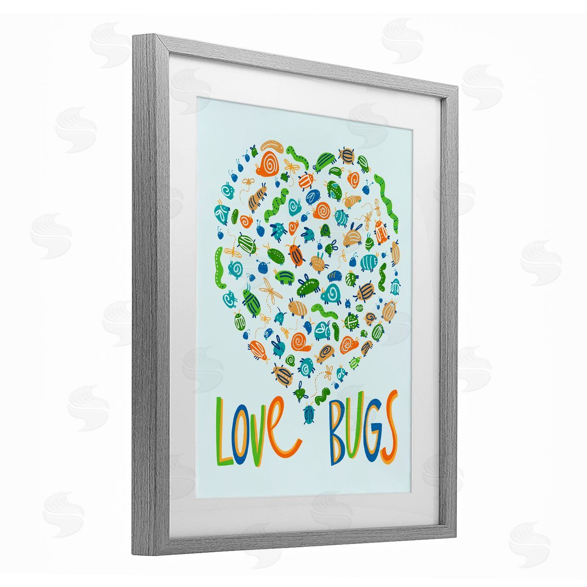 Connie Summers Love Bugs Heart Shape Gray Framed Print Under Glass with White Mat Wall Art