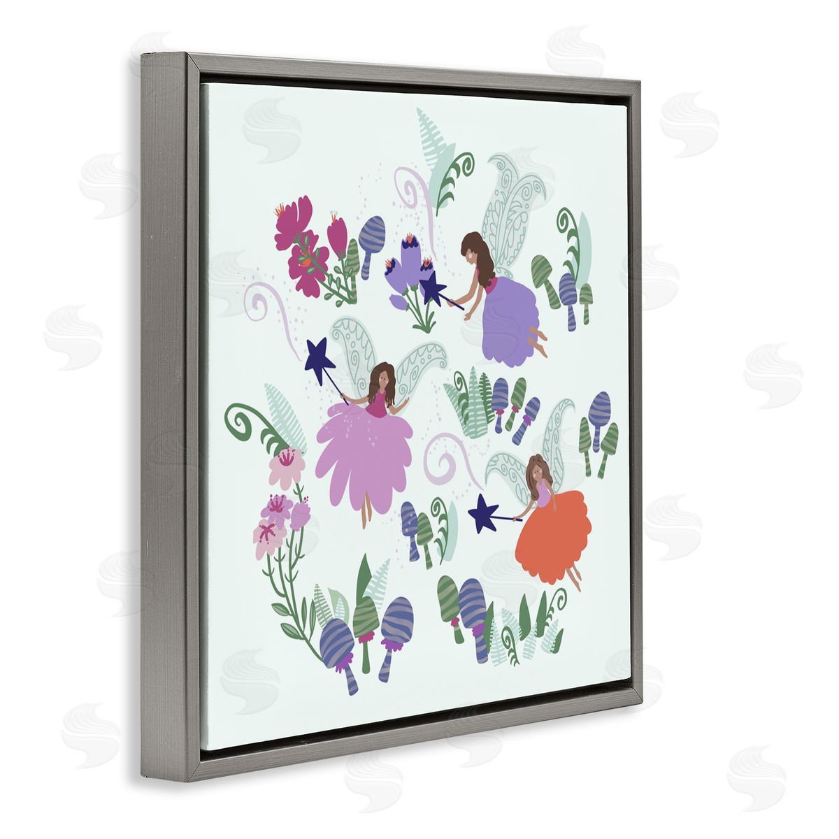 Connie Summers Mystical Fairies & Botanicals Gray Floating Frame Canvas Wall Art Print