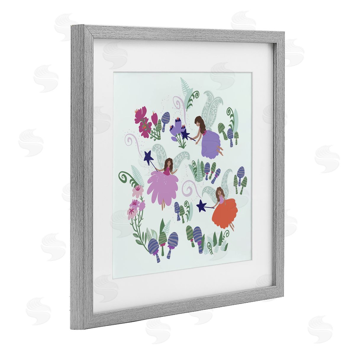 Connie Summers Mystical Fairies & Botanicals Gray Framed Print Under Glass with White Mat Wall Art