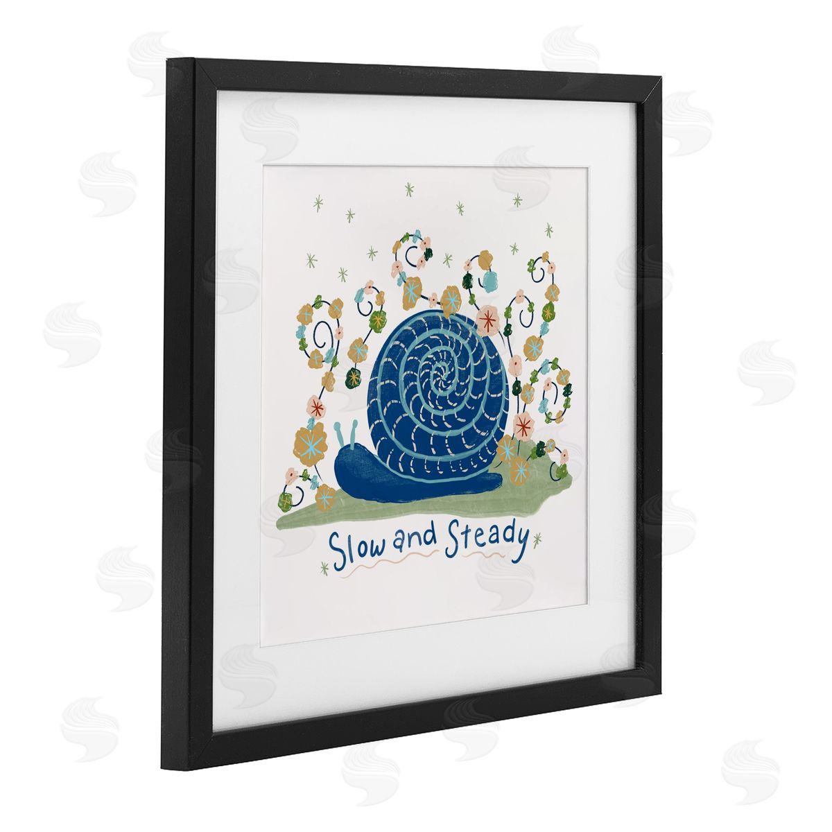 Connie Summers Slow And Steady Snail Black Framed Print Under Glass with White Mat Wall Art