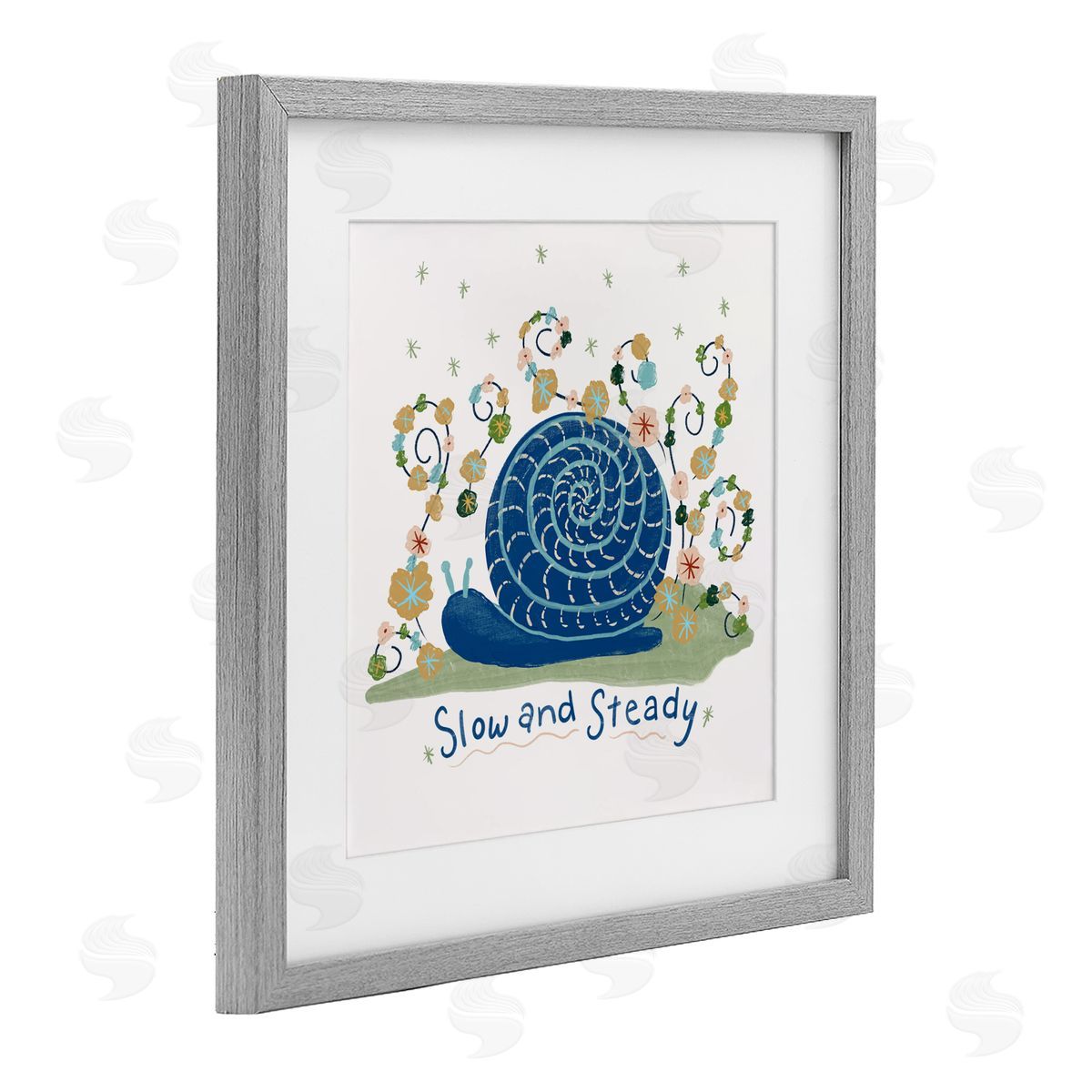 Connie Summers Slow And Steady Snail Gray Framed Print Under Glass with White Mat Wall Art
