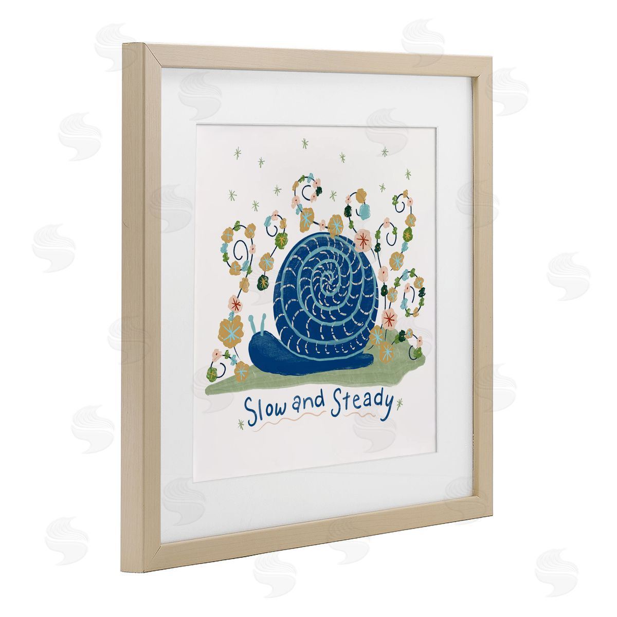 Connie Summers Slow And Steady Snail Birch Framed Print Under Glass with White Mat Wall Art