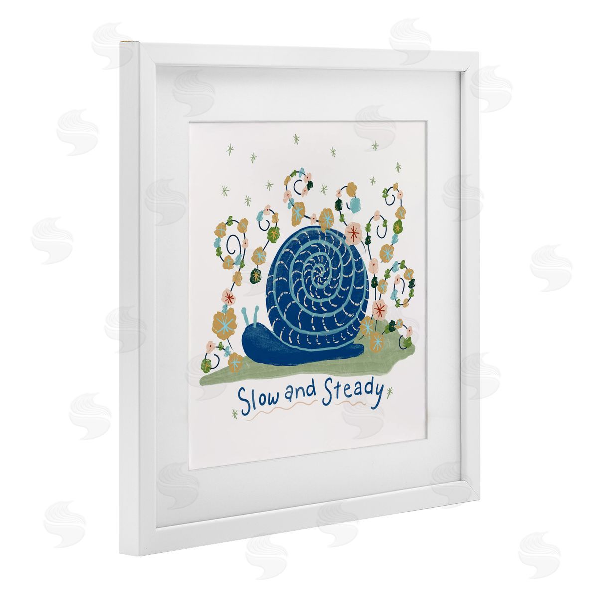 Connie Summers Slow And Steady Snail White Framed Print Under Glass with Mat Wall Art