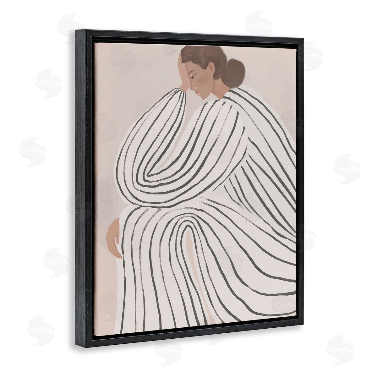 Anna Lischenko Neutral Lady in Stripes Canvas Wall Art Print
