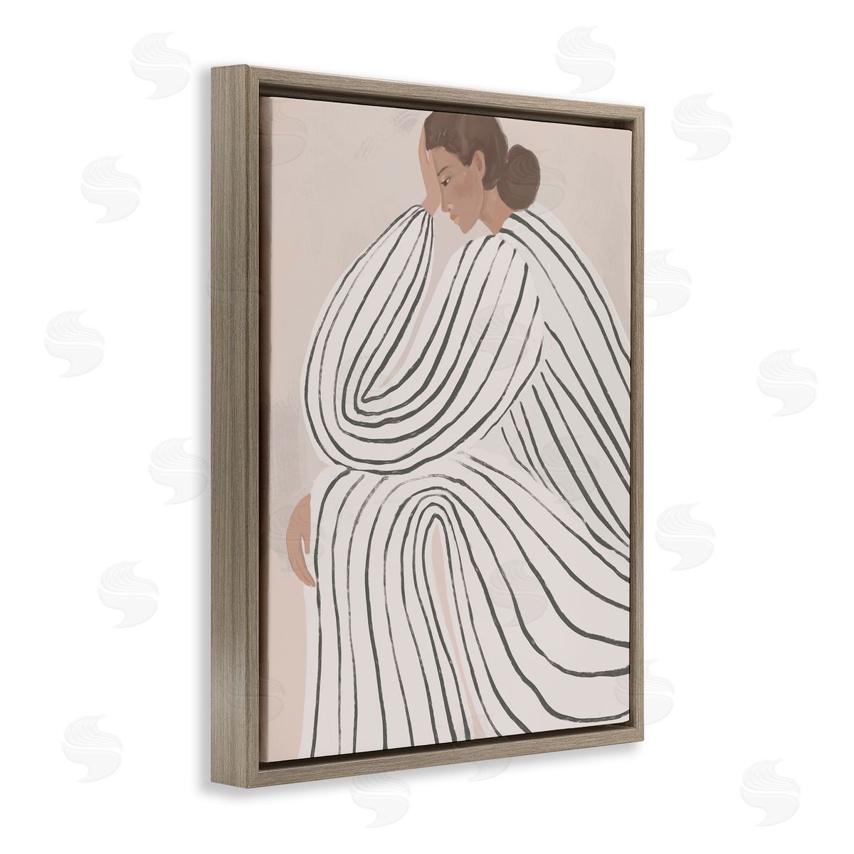 Anna Lischenko Neutral Lady in Stripes Canvas Wall Art Print