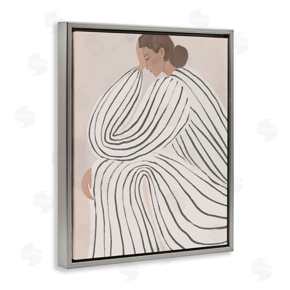 Anna Lischenko Neutral Lady in Stripes Canvas Wall Art Print