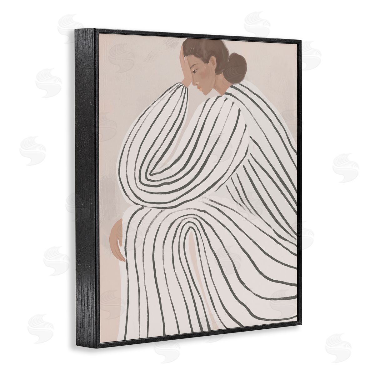 Anna Lischenko Neutral Lady in Stripes Canvas Wall Art Print