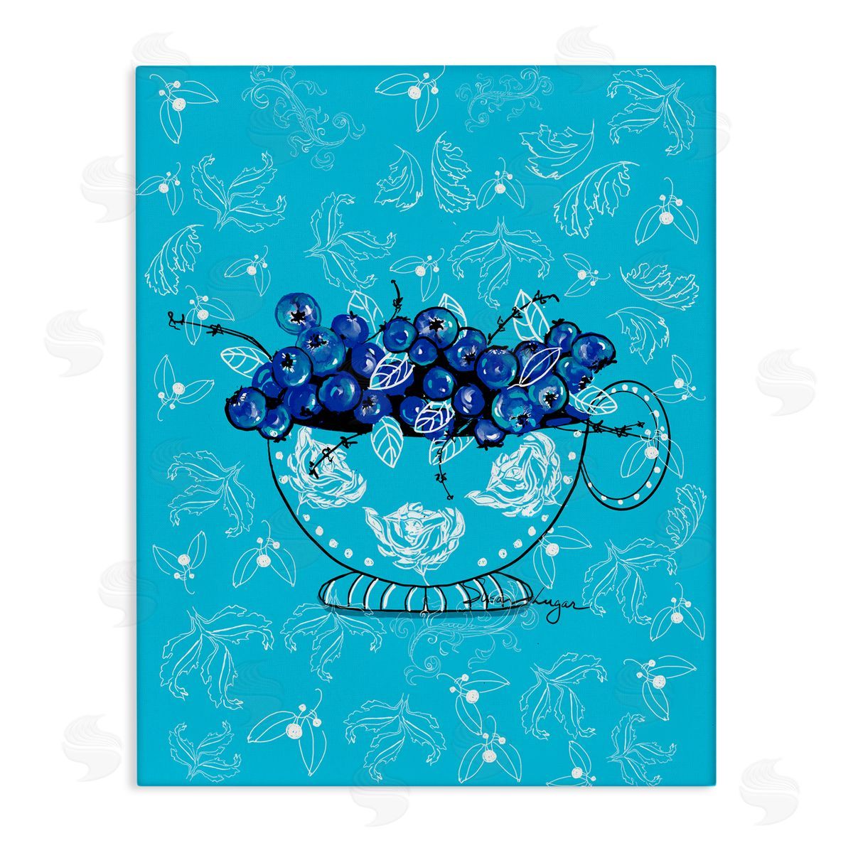 Susan Lugar Bright Blue Blueberries in Teacup Canvas Wall Art Print
