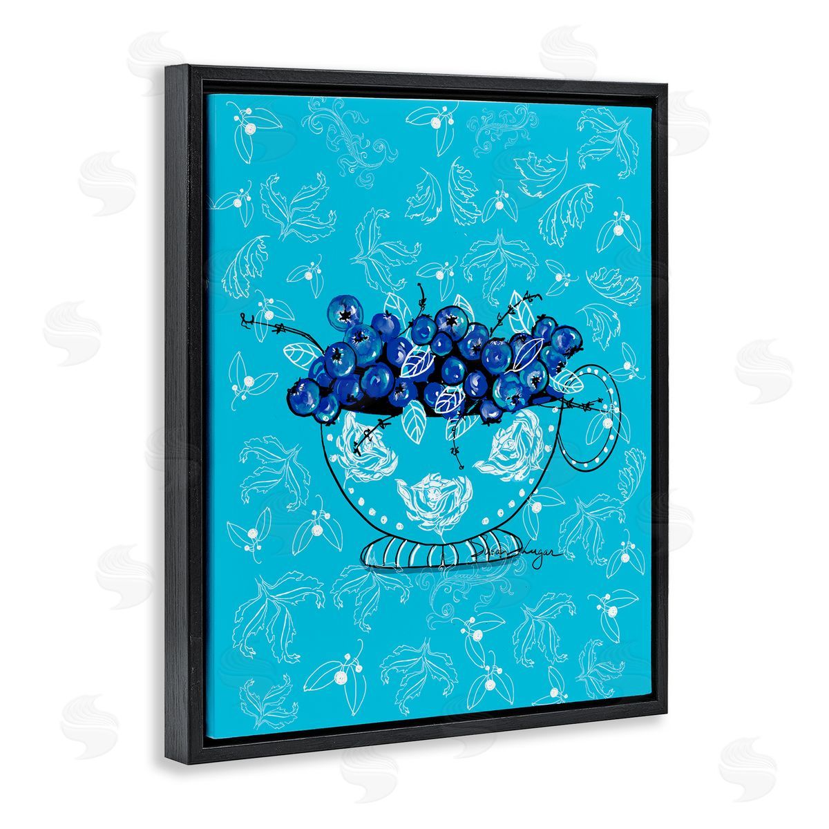 Susan Lugar Bright Blue Blueberries in Teacup Canvas Wall Art Print